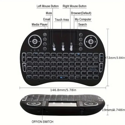 I8 2.4g Mini Wireless Keyboard With Touchpad | 7-color Backlight ,plug And Play | Super Cool Design | Perfect For Android Tv Box, Smart Tv, Projector, Ps3
