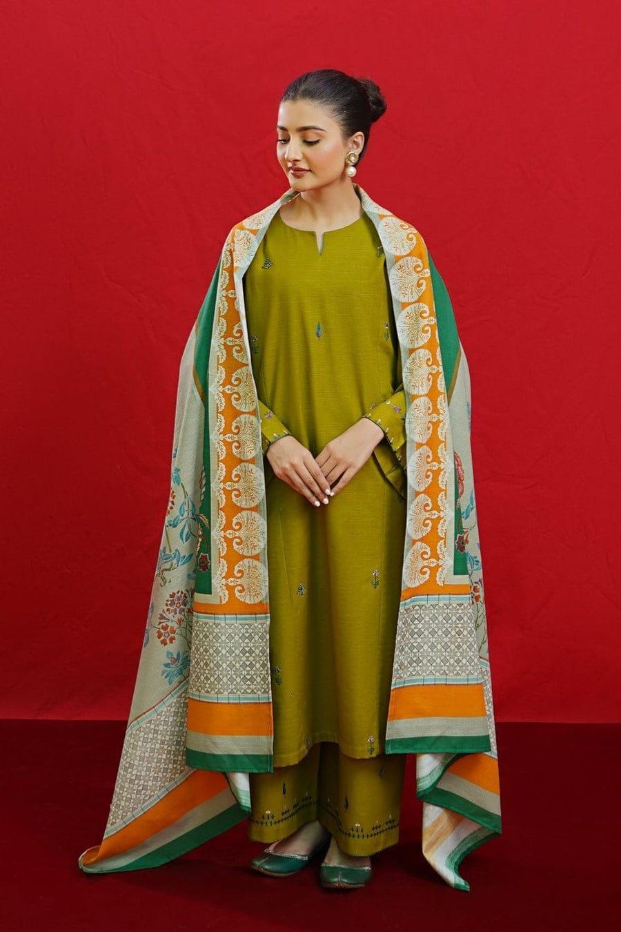 3 Pcs Women's Unstitched Embroidered Suit