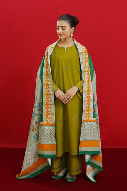 3 Pcs Women's Unstitched Embroidered Suit
