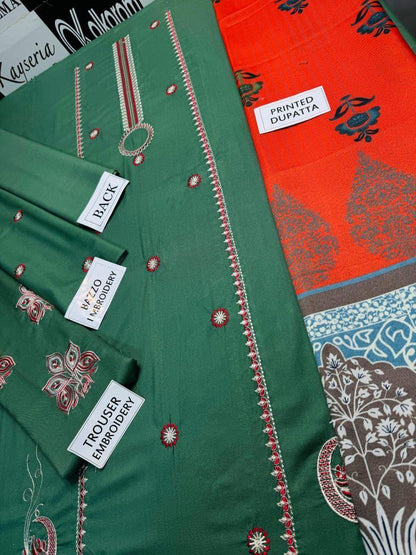 3 Pcs Women's Unstitched Embroidered Suit