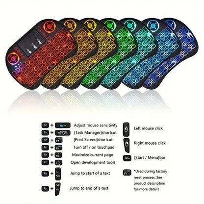 I8 2.4g Mini Wireless Keyboard With Touchpad | 7-color Backlight ,plug And Play | Super Cool Design | Perfect For Android Tv Box, Smart Tv, Projector, Ps3