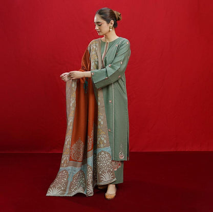 3 Pcs Women's Unstitched Embroidered Suit