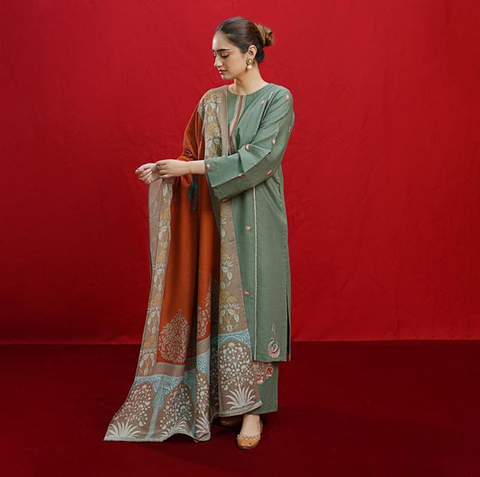3 Pcs Women's Unstitched Embroidered Suit