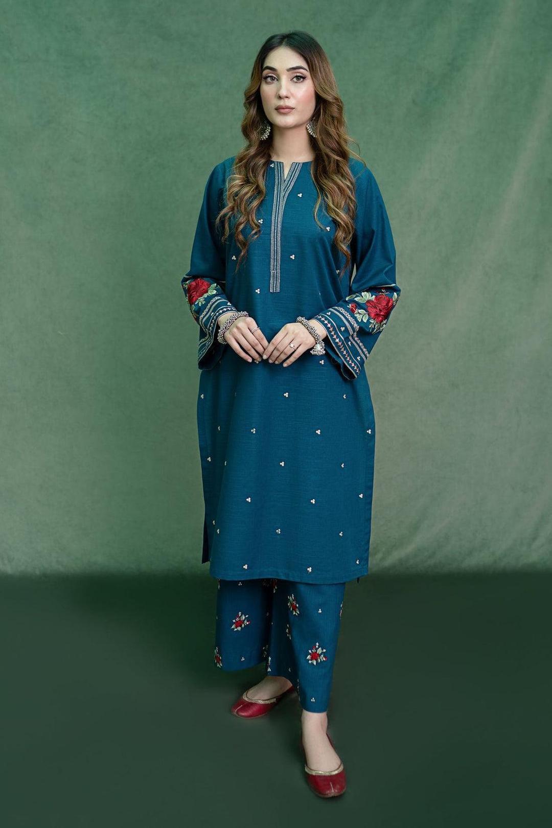 2 Pcs Women's Unstitched Embroidered Suit
