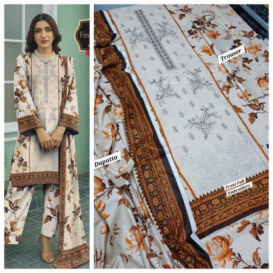 Hajra Emaan Lawn| 3Pcs Embroidered Lawn Collection 2025
