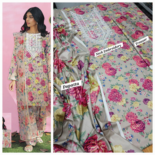 Hajra Emaan Lawn| 3Pcs Embroidered Lawn Collection 2025