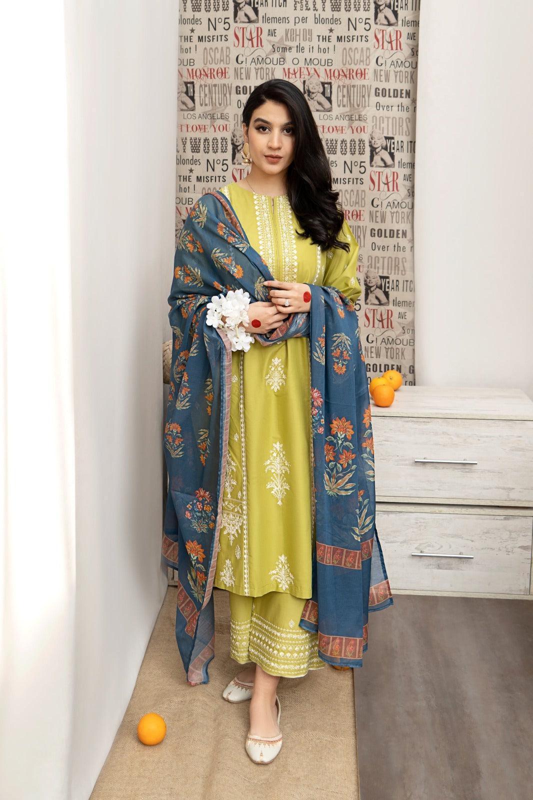 3 Pcs Women's Unstitched Embroidered Suit