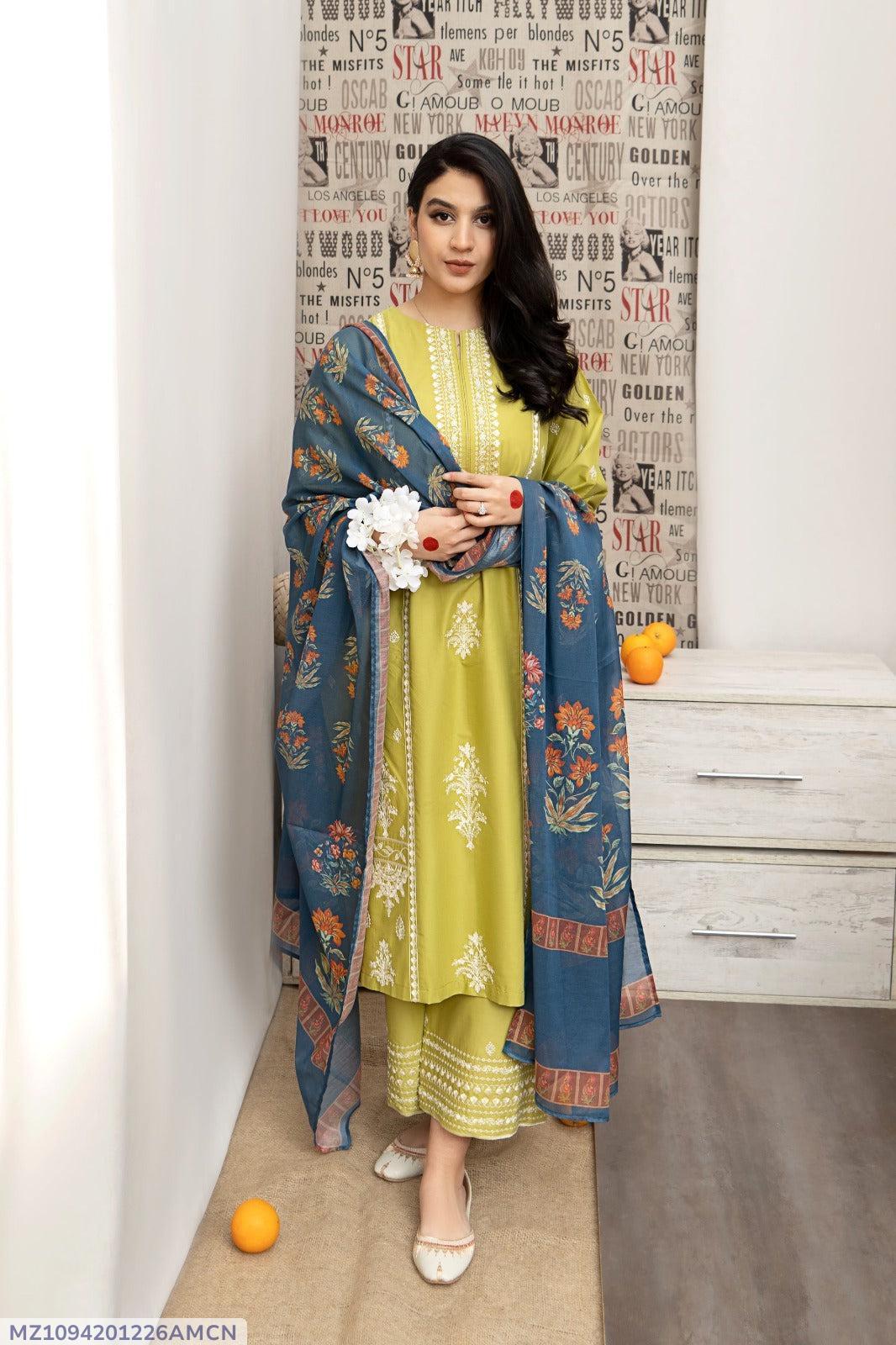 3 Pcs Women's Unstitched Embroidered Suit