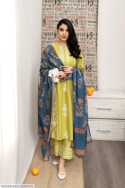 3 Pcs Women's Unstitched Embroidered Suit