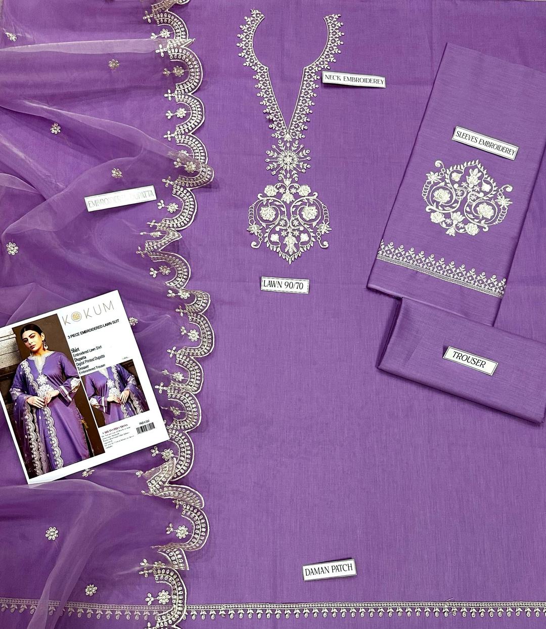 3 Pcs Women's Unstitched Embroidered Suit