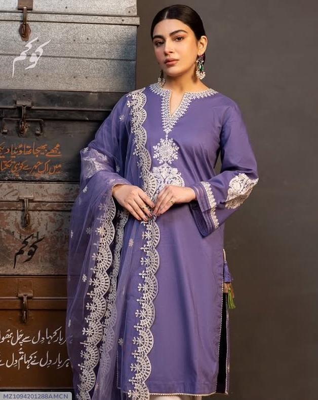 3 Pcs Women's Unstitched Embroidered Suit