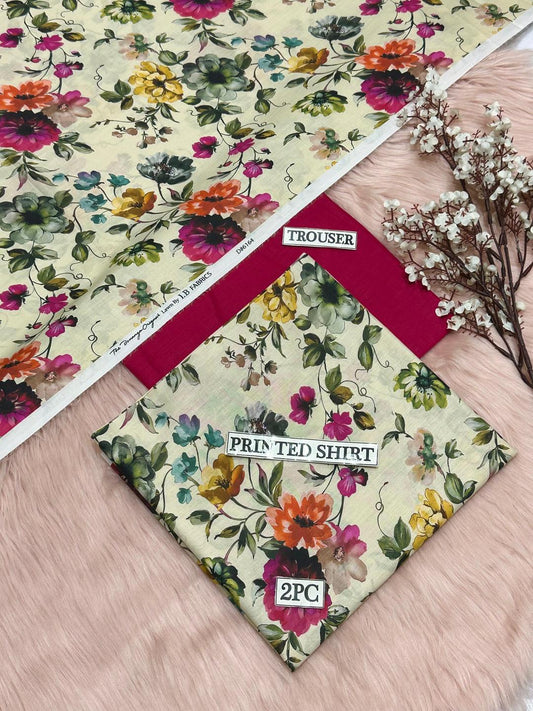 2 Pcs Women's Unstitched Digital Print Suit