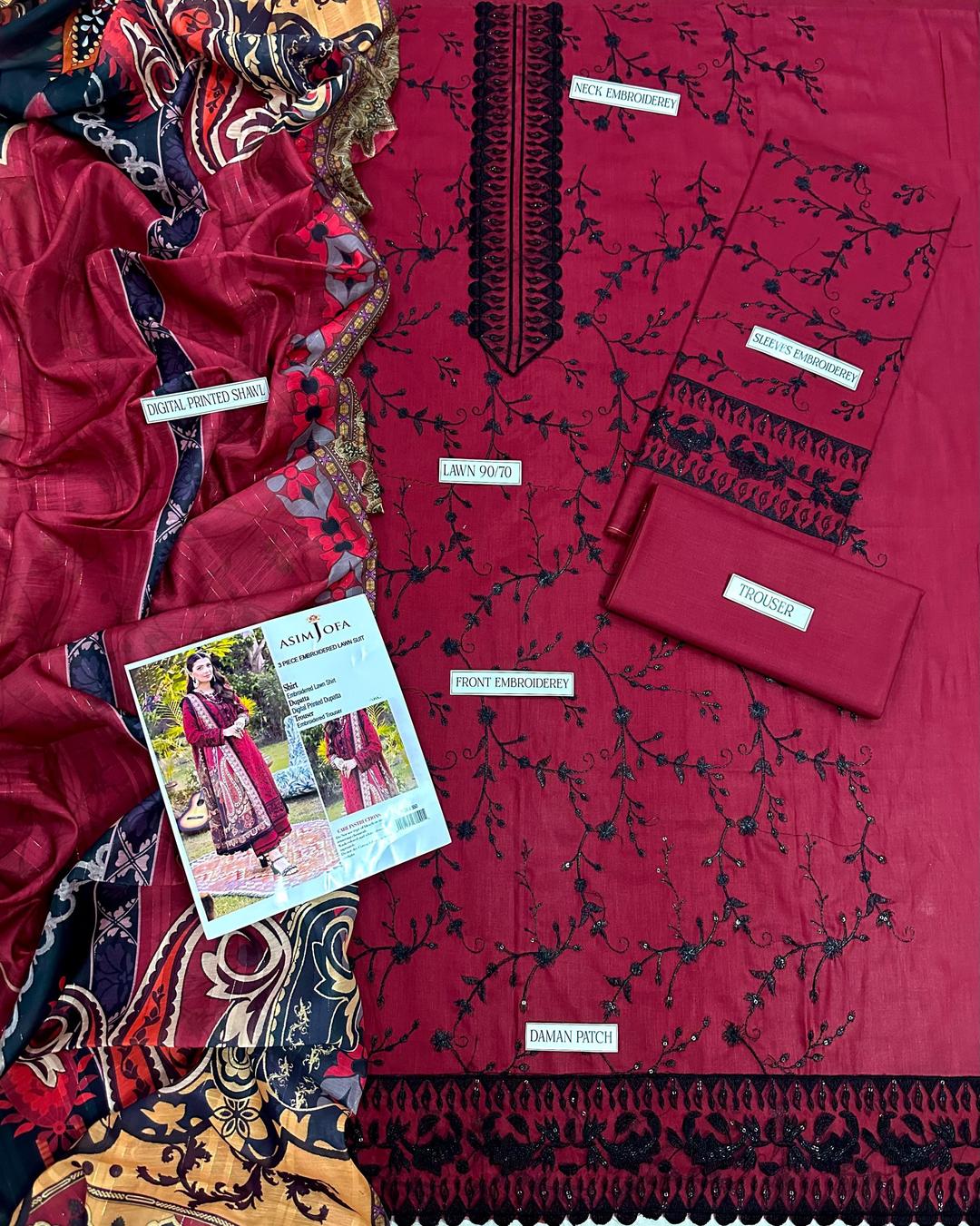 Asim Jofa 3 Pcs Lawn Embroidered Suit