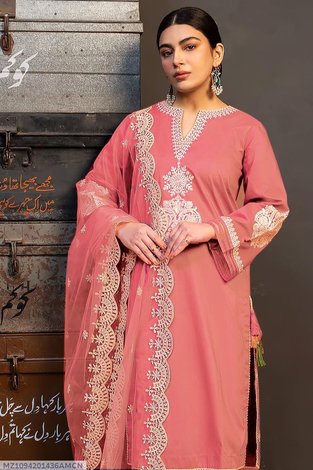 3 Pcs Women's Unstitched Embroidered Suit