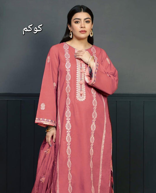 3 Pcs Women's Unstitched Embroidered Suit