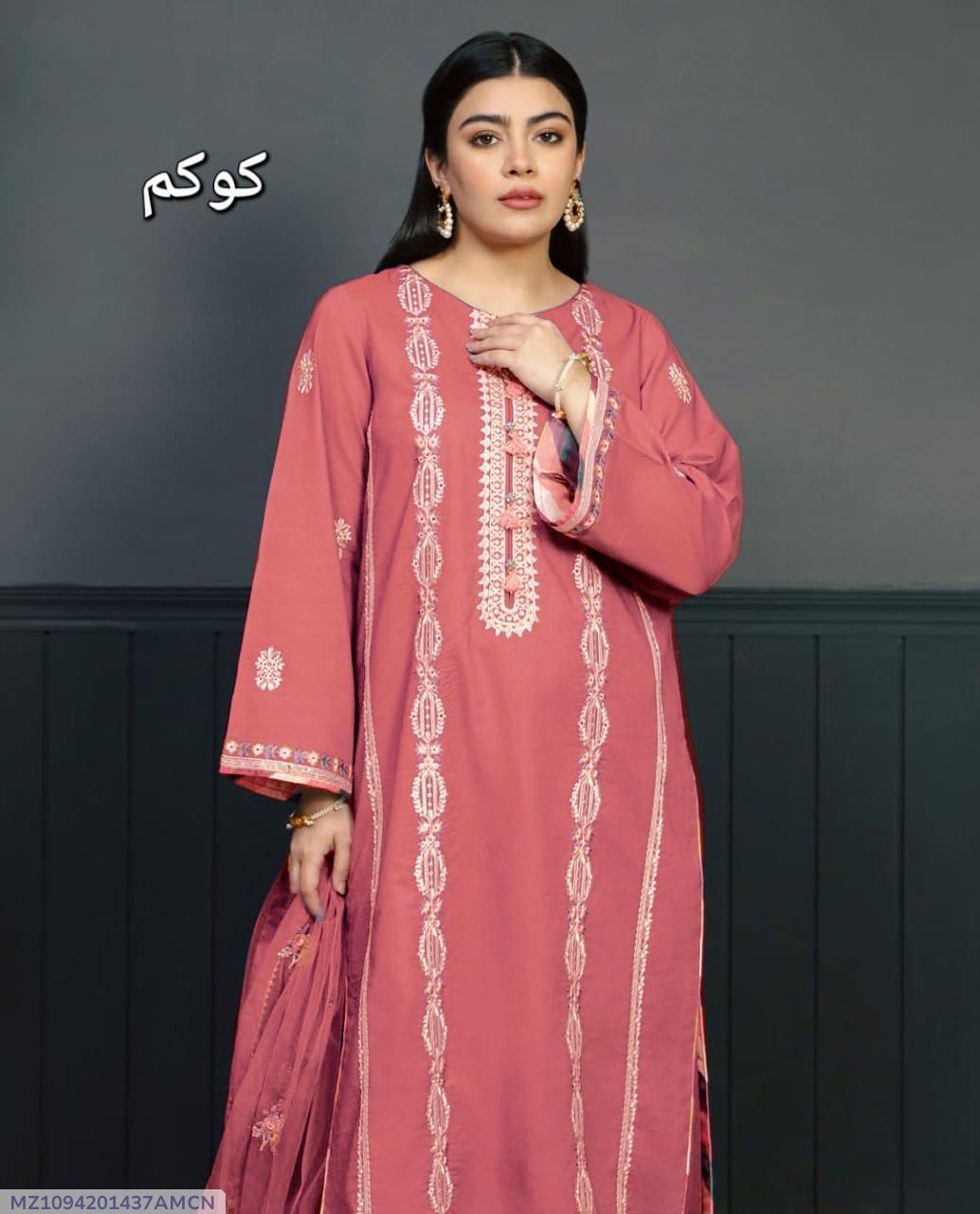 3 Pcs Women's Unstitched Embroidered Suit