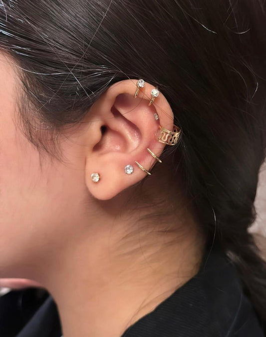 Multicolored Charms Hanging Ear Cuffs - 12 Pcs Gold Plated Unique Design