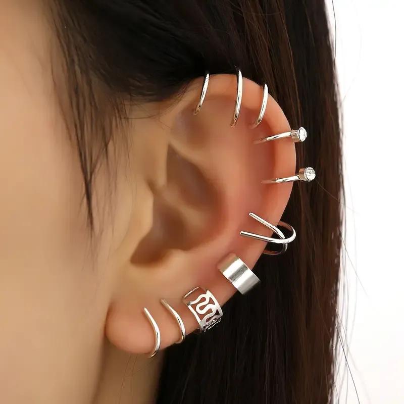 Multicolored Charms Hanging Ear Cuffs - 12 Pcs Gold Plated Unique Design