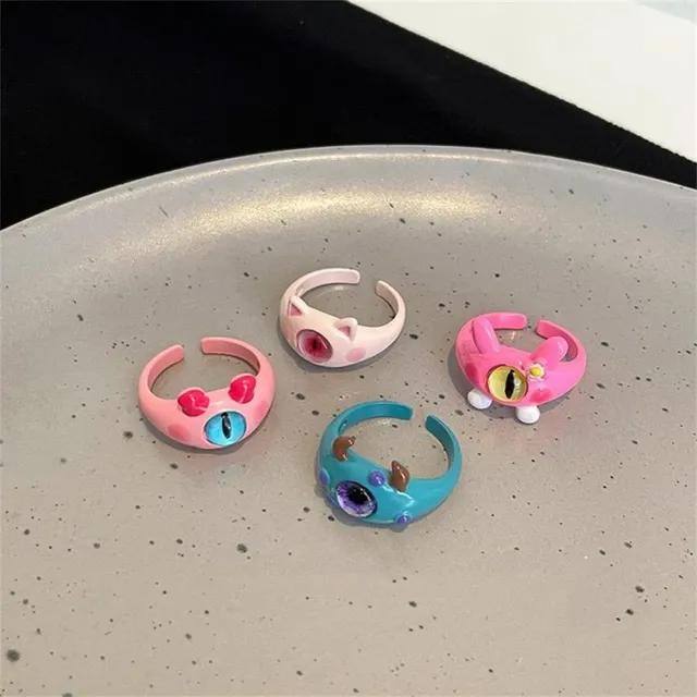 4 Pcs Antique Plated Multicolored Charm Adjustable Rings Set for Women