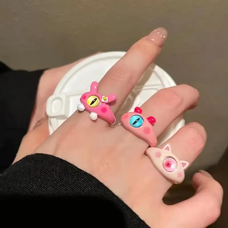 4 Pcs Antique Plated Multicolored Charm Adjustable Rings Set for Women