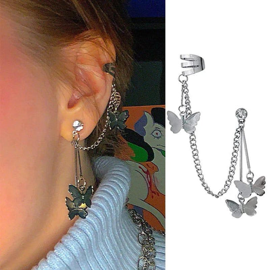 Pair Of Silver-Plated Butterfly Design Ear Clip Earrings
