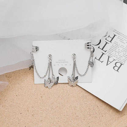 Pair Of Silver-Plated Butterfly Design Ear Clip Earrings