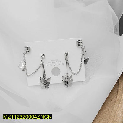 Pair Of Silver-Plated Butterfly Design Ear Clip Earrings