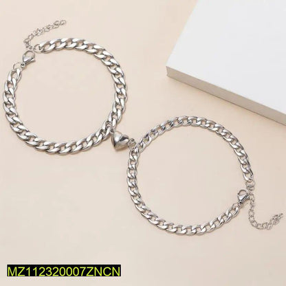 Silver & Gold-Plated Magnet Heart Design Couple's Bracelet- 2 Pcs