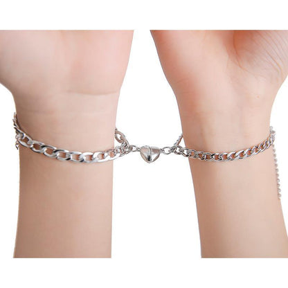 Silver & Gold-Plated Magnet Heart Design Couple's Bracelet- 2 Pcs
