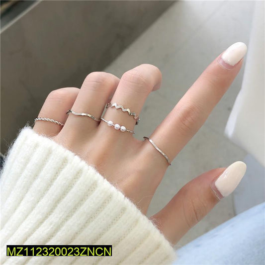 Style Pearl Thin Pack Of 5 Rings Set