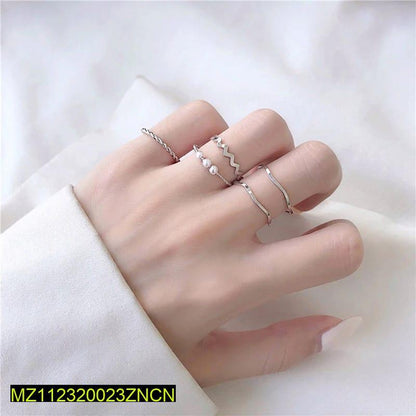 Style Pearl Thin Pack Of 5 Rings Set