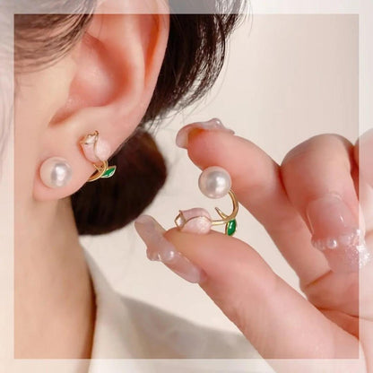 Tulip Peach Flower Design Gold Plated Studs