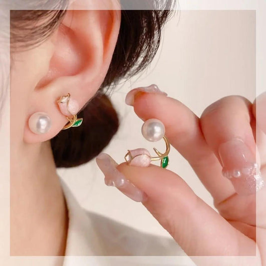 Tulip Peach Flower Design Gold Plated Studs