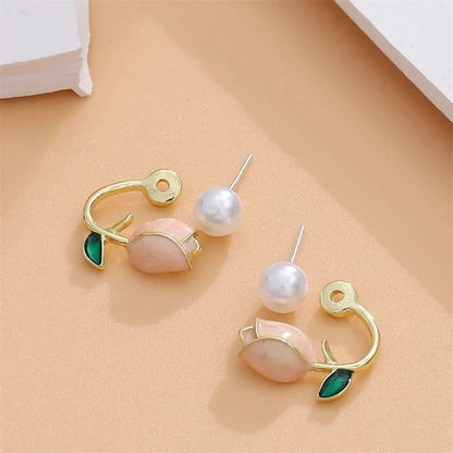 Tulip Peach Flower Design Gold Plated Studs