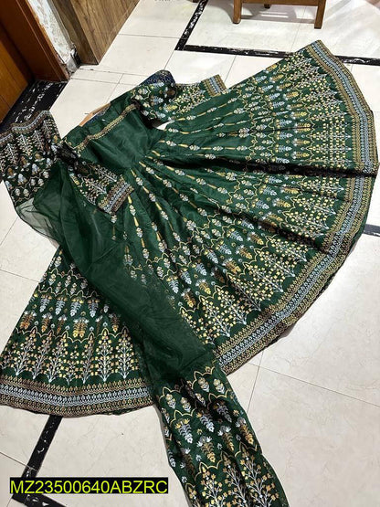 3 Pcs Women's Stitched Katan Silk Printed Maxi Suit