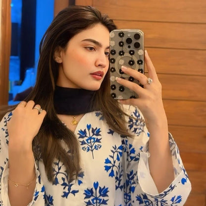2 Pcs Women's Stitched Linen Printed Shirt And Trouser