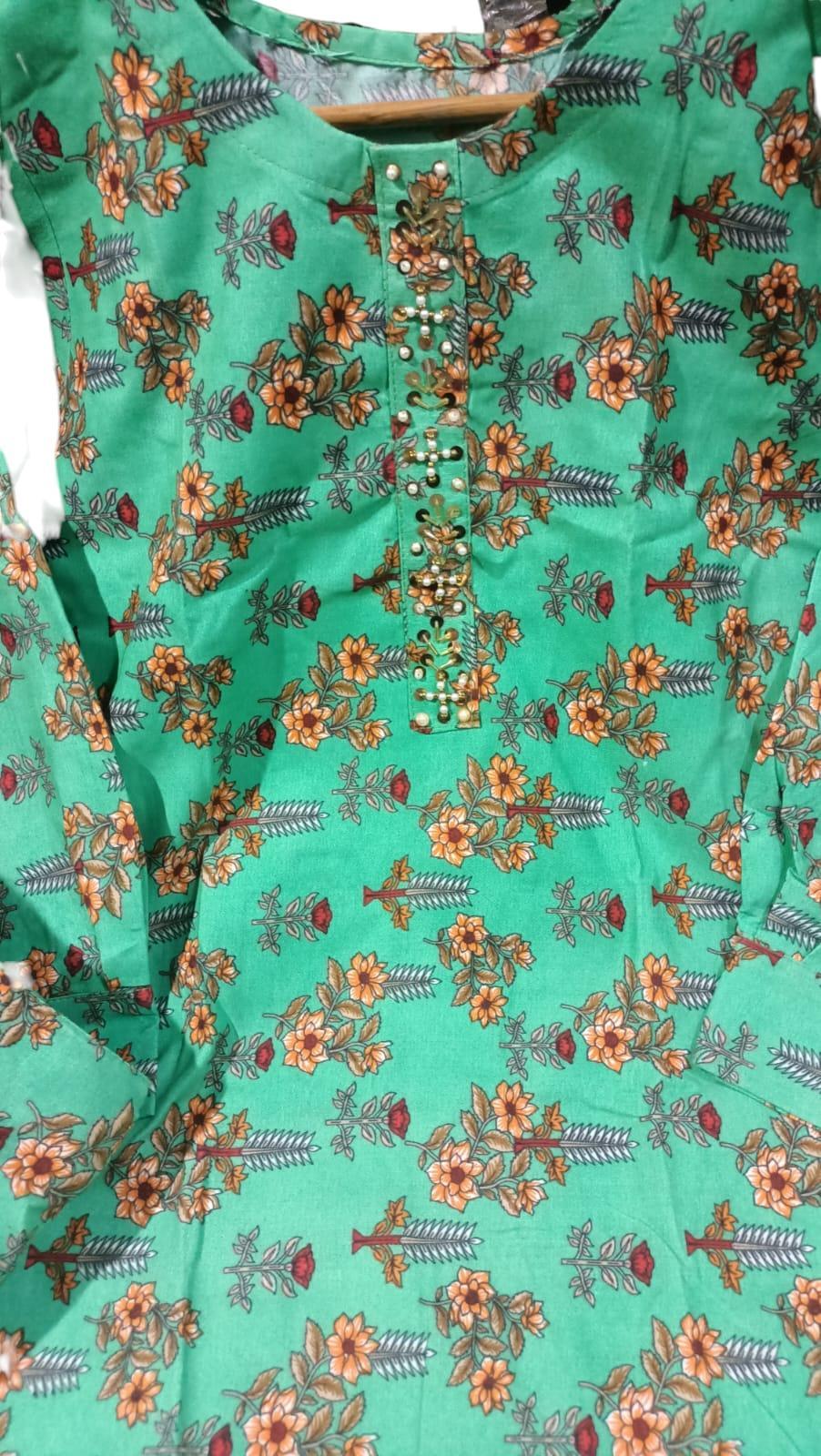 Stylish Women's Stitched Printed Shirt and Trouser Set - 2 Pcs in Turquoise