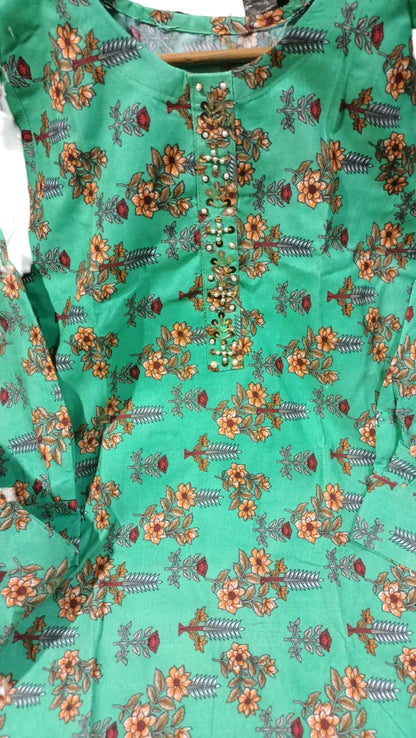 Stylish Women's Stitched Printed Shirt and Trouser Set - 2 Pcs in Turquoise