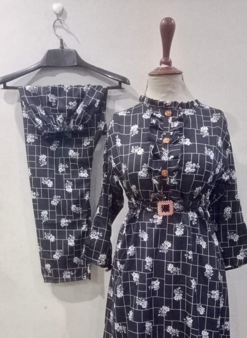 Stylish Printed Frock and Trouser Set - 2 Pcs for Women