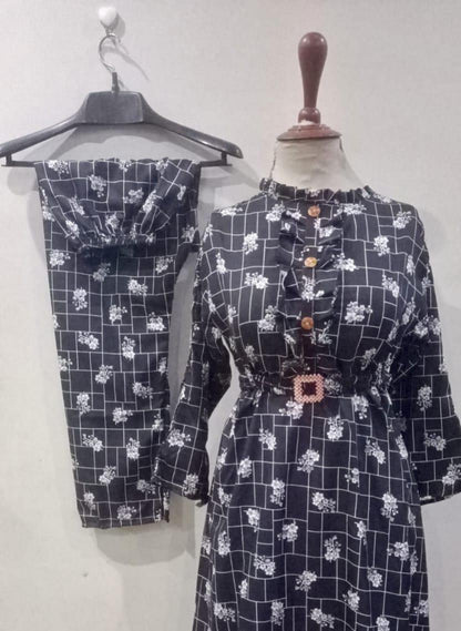 Stylish Printed Frock and Trouser Set - 2 Pcs for Women