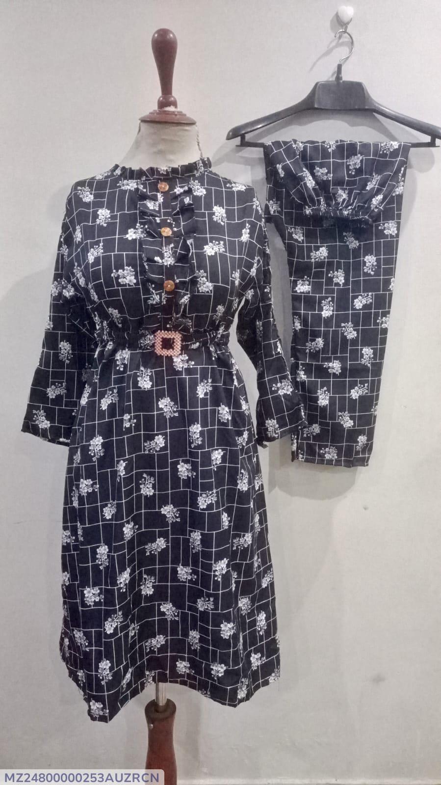 Stylish Printed Frock and Trouser Set - 2 Pcs for Women