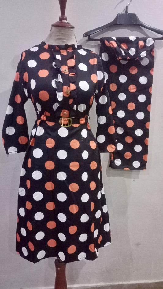 2 Pcs Women's Stitched Printed Frock And Trouser