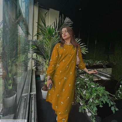 2 Pcs Women's Stitched Embroidered Shirt And Trouser