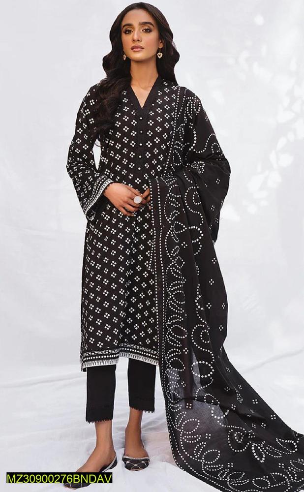 3 Pcs Women's Unstitched Lawn Printed Suit