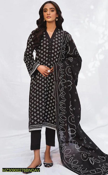3 Pcs Women's Unstitched Lawn Printed Suit