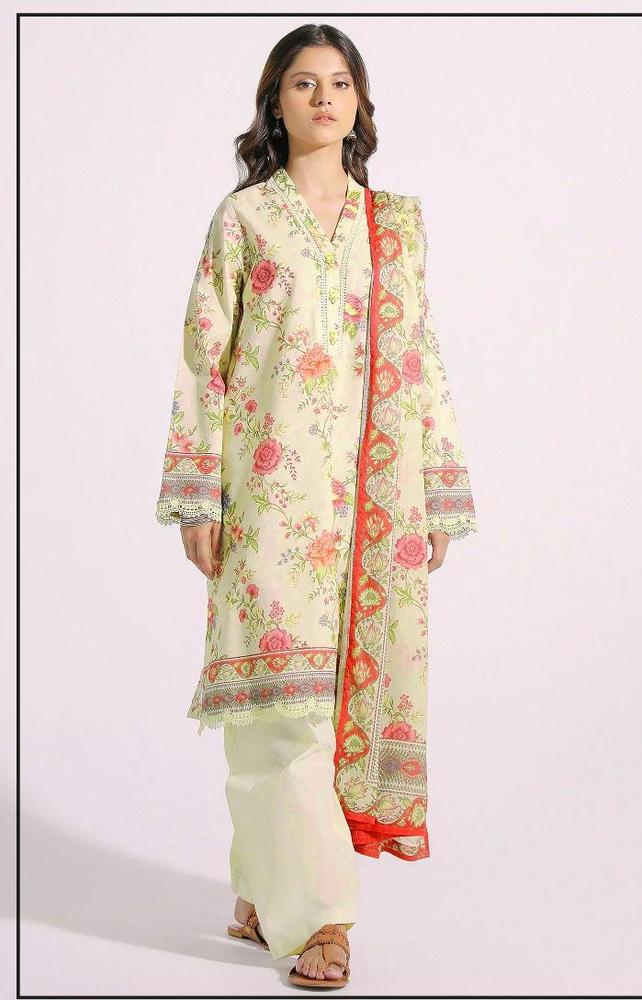 3 Pcs Women's Unstitched Lawn Printed Suit