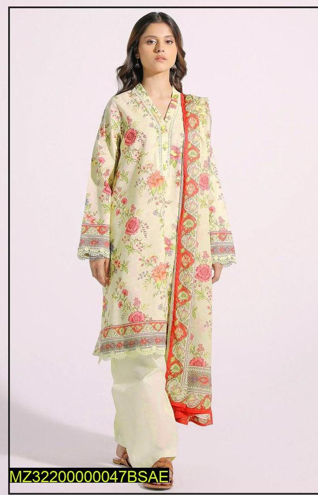 3 Pcs Women's Unstitched Lawn Printed Suit