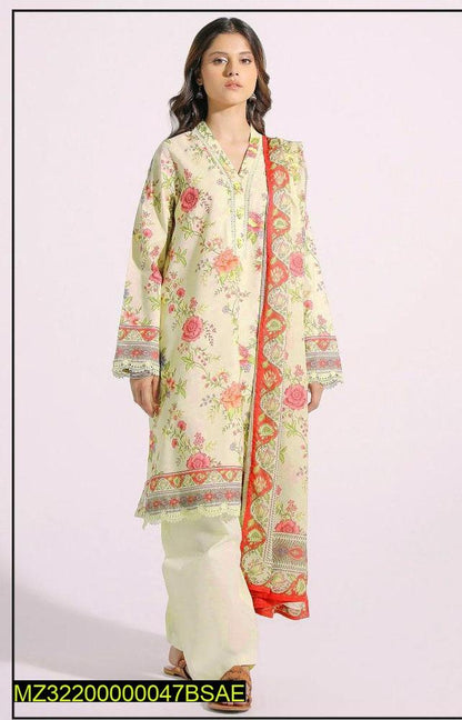 3 Pcs Women's Unstitched Lawn Printed Suit