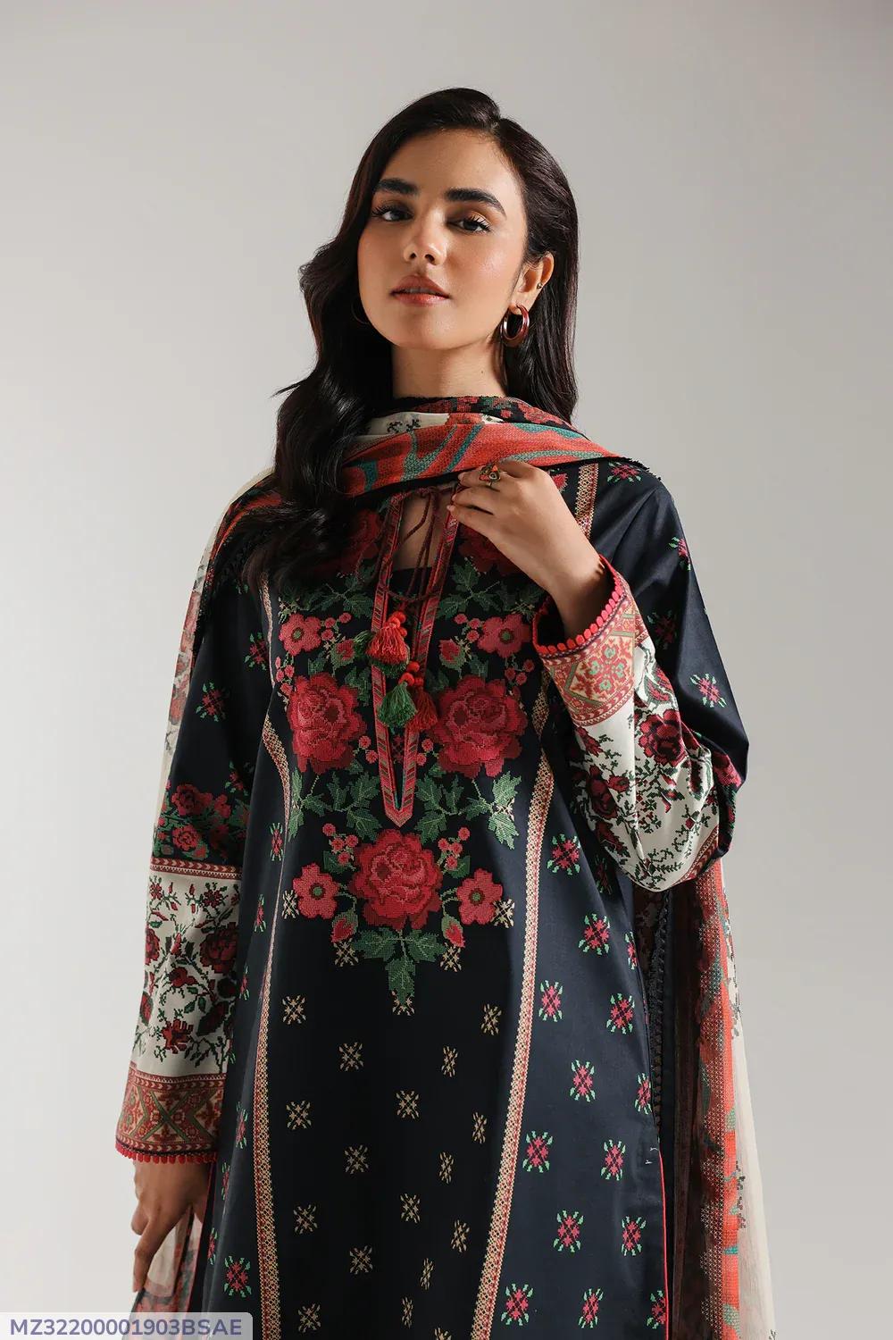 3 Pcs Women's Unstitched Printed Suit
