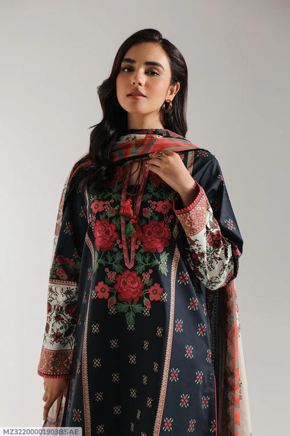 3 Pcs Women's Unstitched Printed Suit